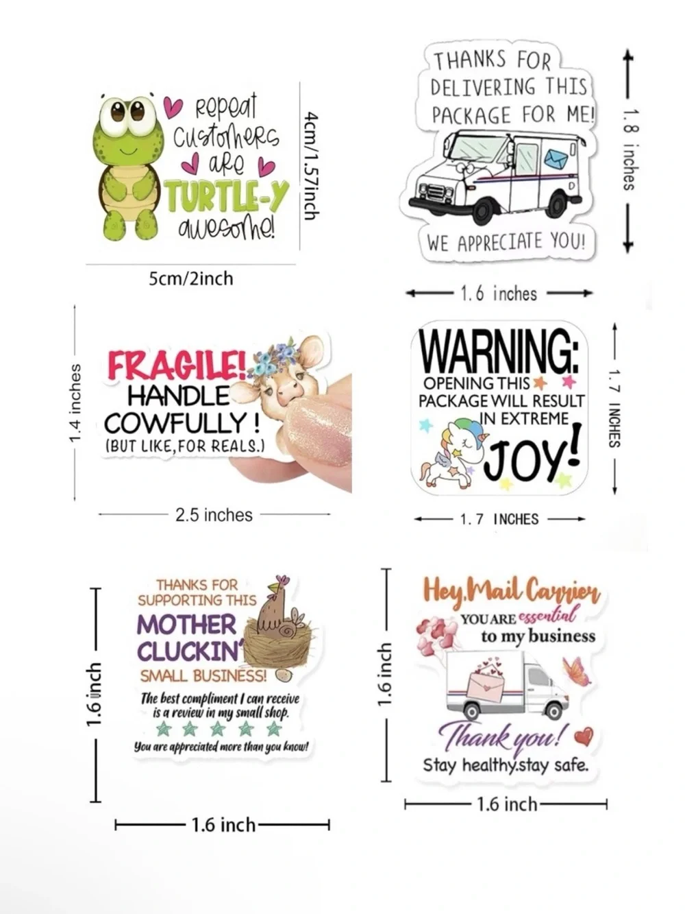 150 Pack Cute Mailer Stickers 25 of each design